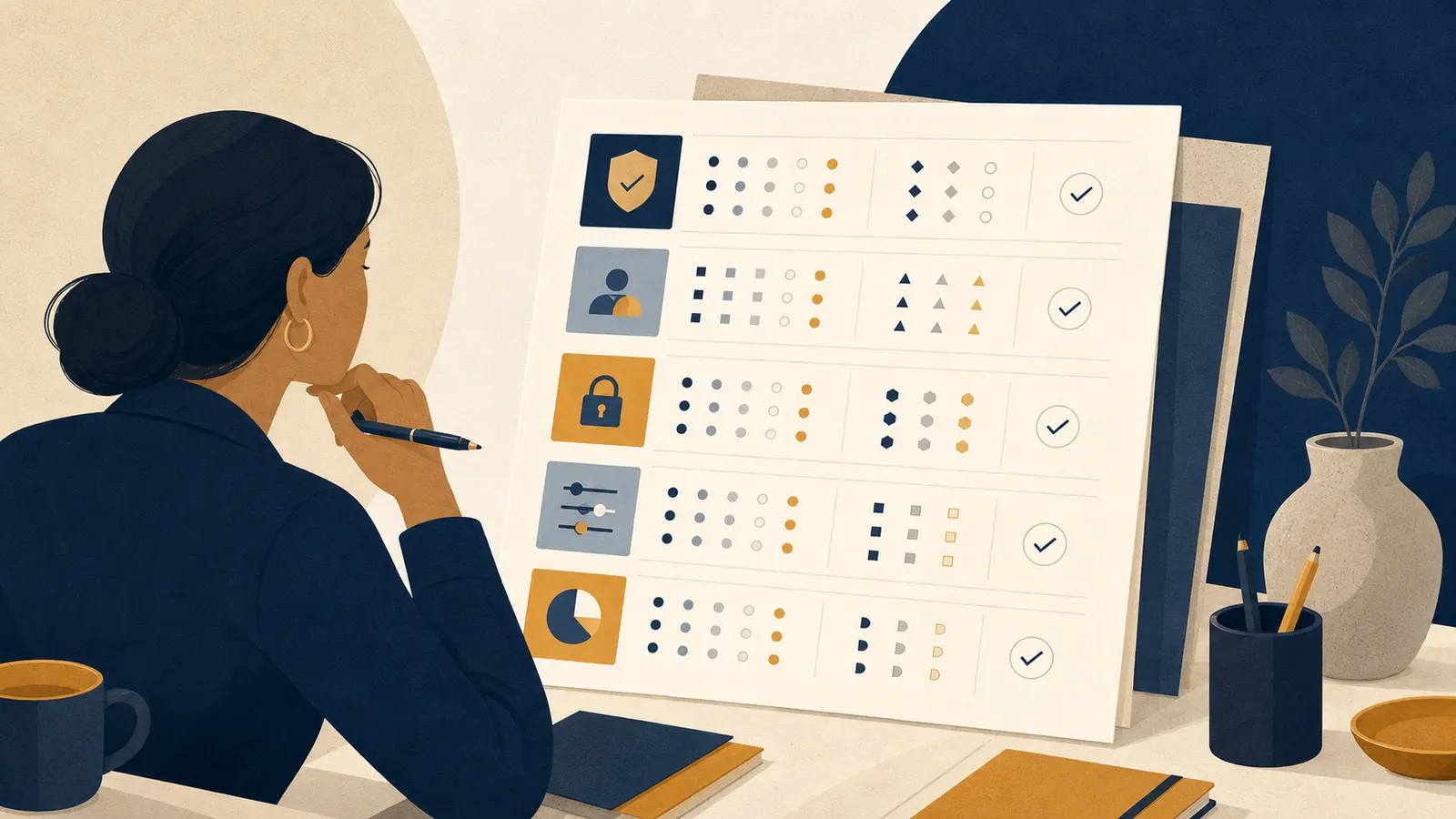 Illustration of an L&D buyer scoring an AI tutor before procurement