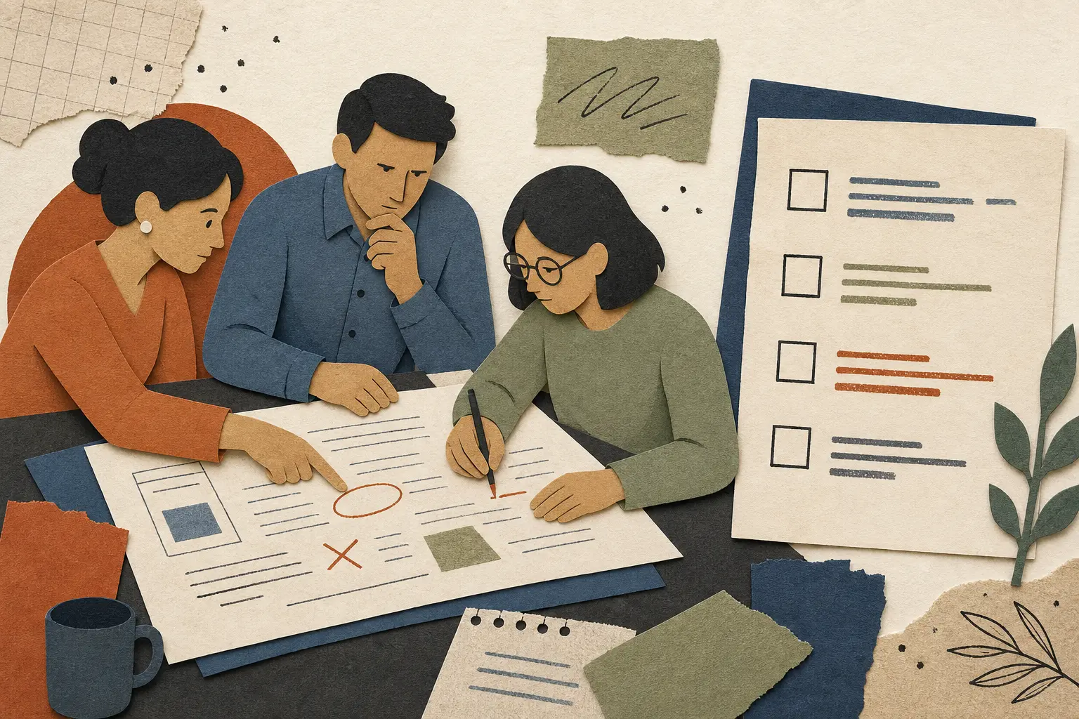 Illustration of a team checking an AI learning artifact and a new-task transfer test