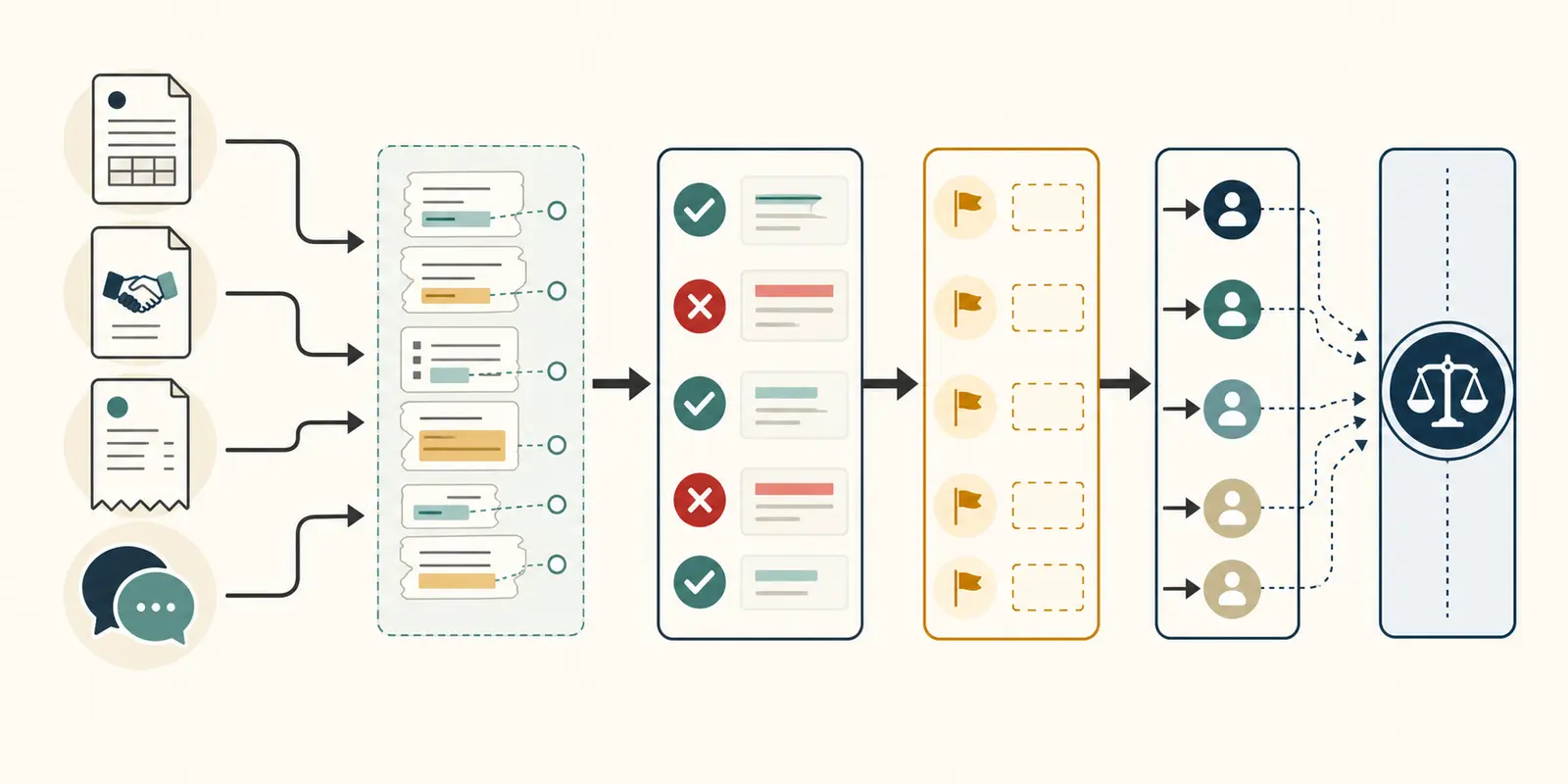 Illustration of a reviewable vendor-dispute evidence packet with invoice, purchase order, receipt, and routing fields