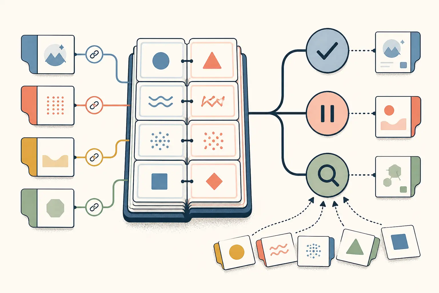 Illustration of a contradiction ledger routing evidence to decide defer or collect more evidence