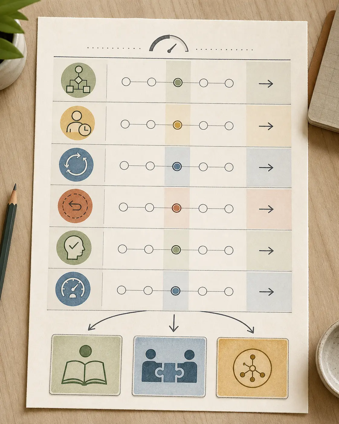 Illustration of a scorecard for choosing internal AI workflow learning or external implementation
