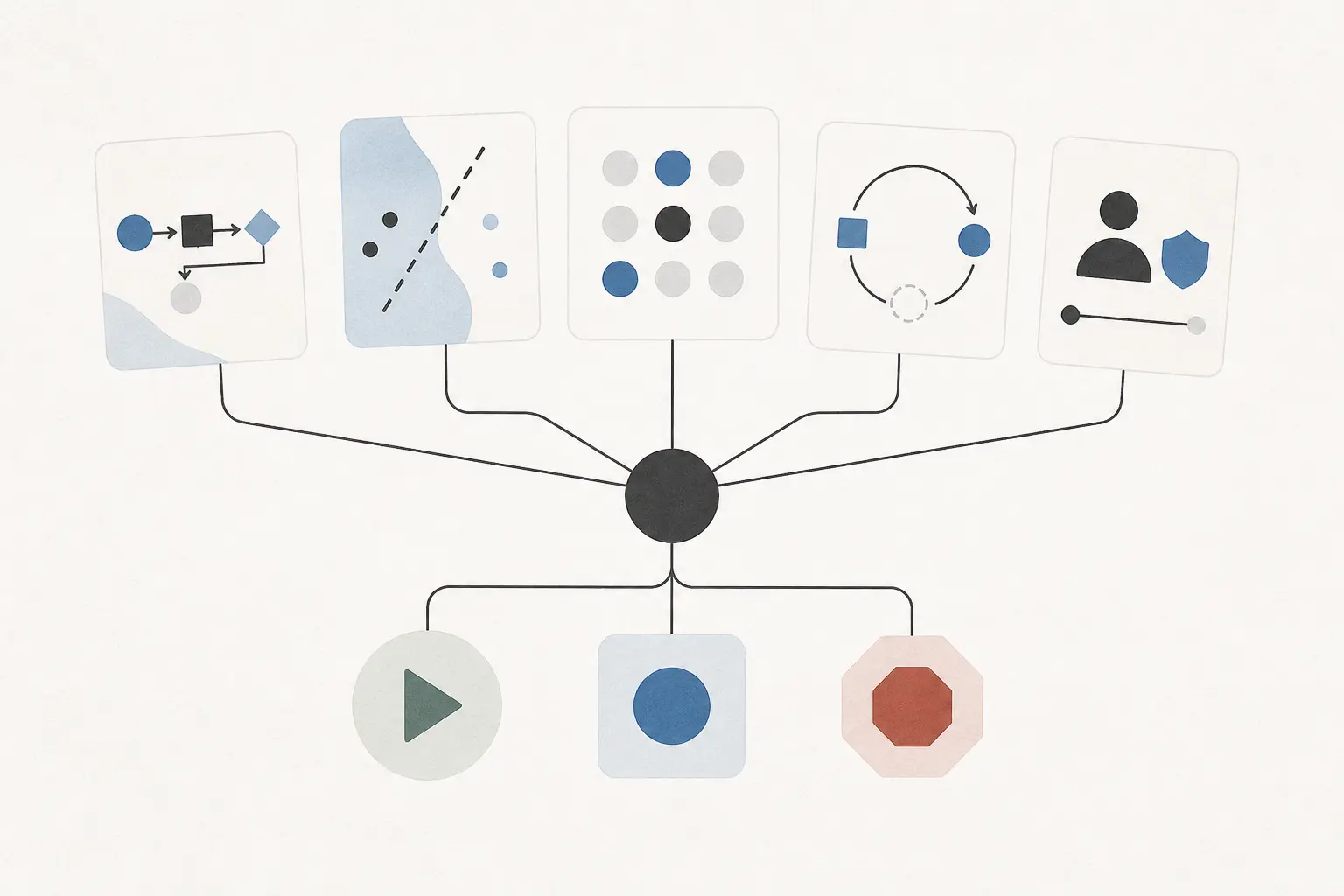Illustration of a small evidence packet turning an AI opportunity into a bounded decision