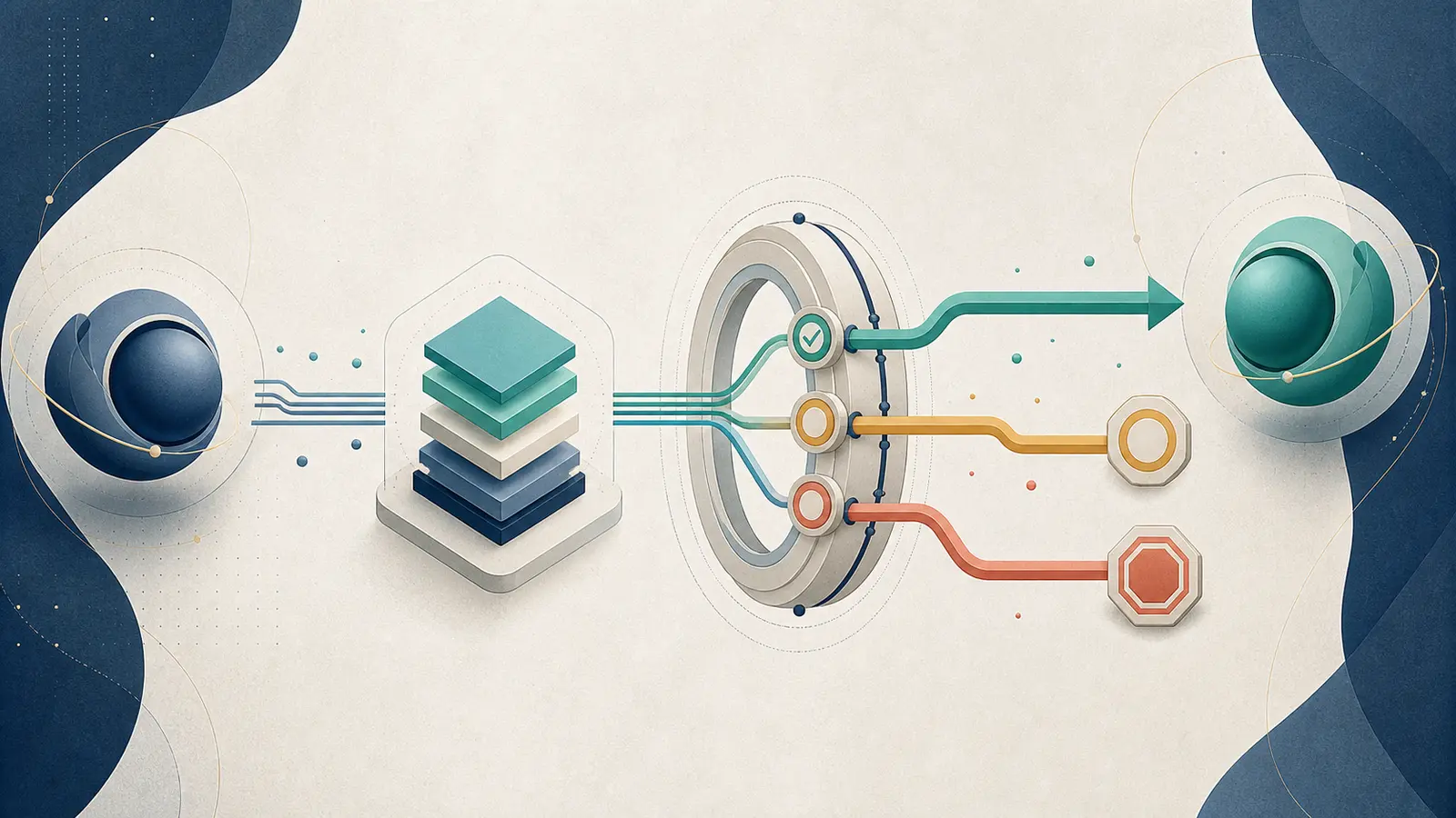 Conceptual illustration of an AI agent returning a structured artifact through validation before another agent can consume it