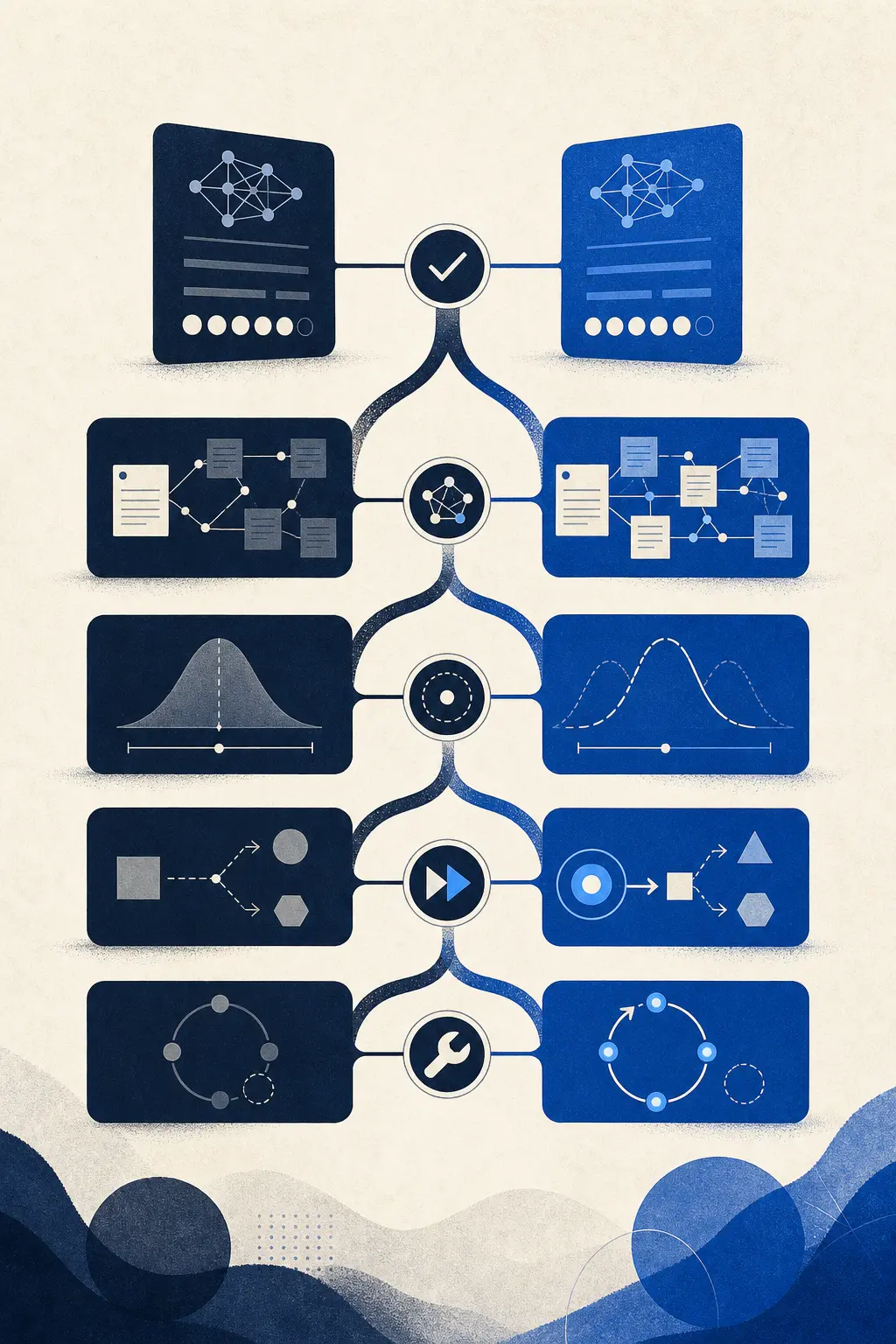 Illustration of two AI systems tied on answer accuracy but separated by evidence, safety, actionability, and repair effort