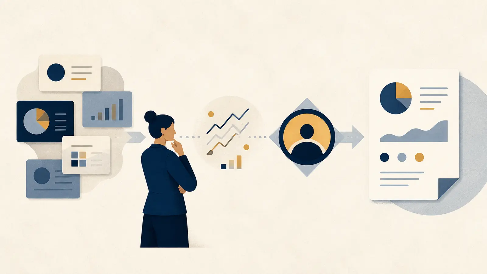 Illustration of a portfolio operations lead checking source rows before an AI-assisted leadership report