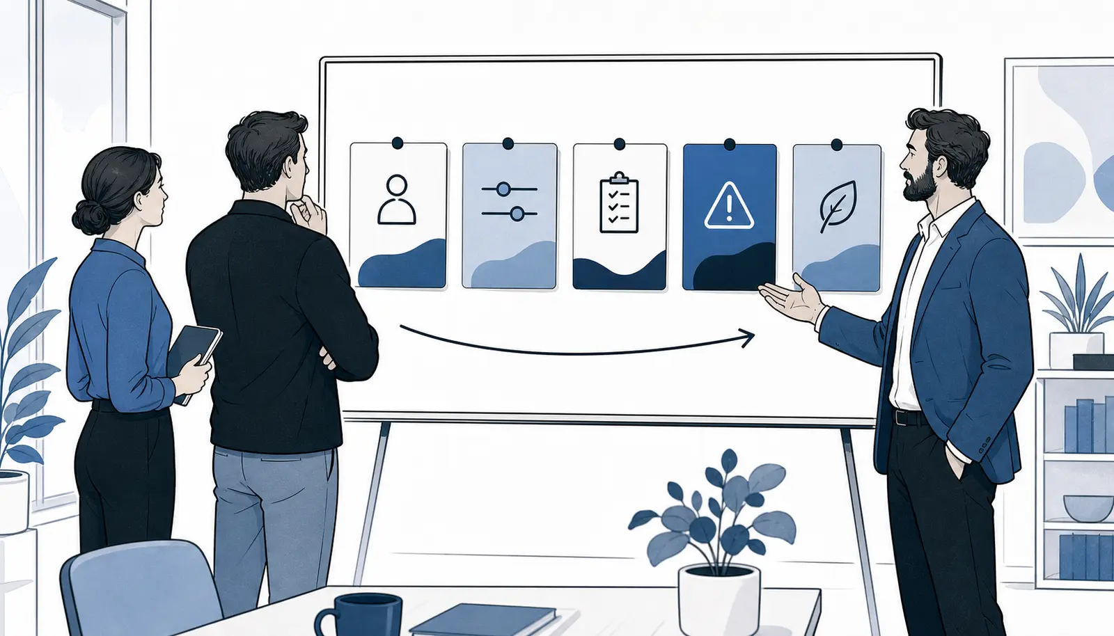 Illustration of an internal team accepting ownership of an AI workflow from a consultant