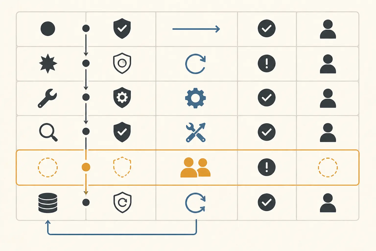 Illustration of a fault-injection matrix locating the first traceability failure at human handoff