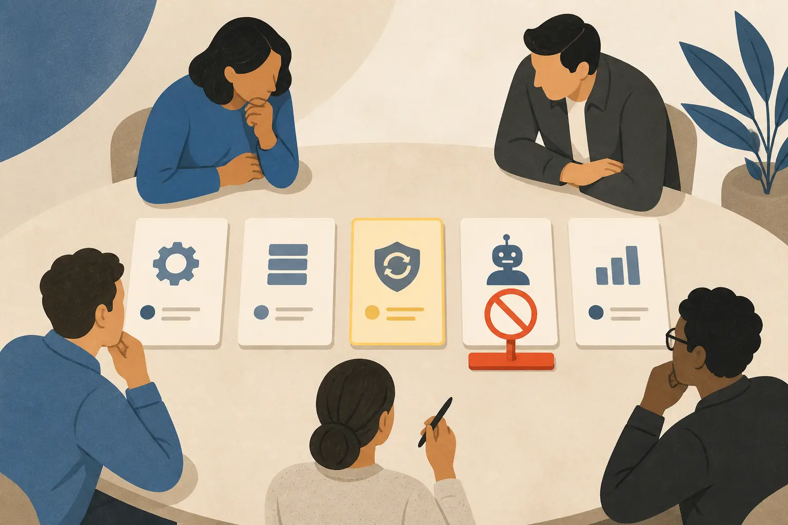 Illustration of a team applying a safety veto to a high-impact AI implementation task