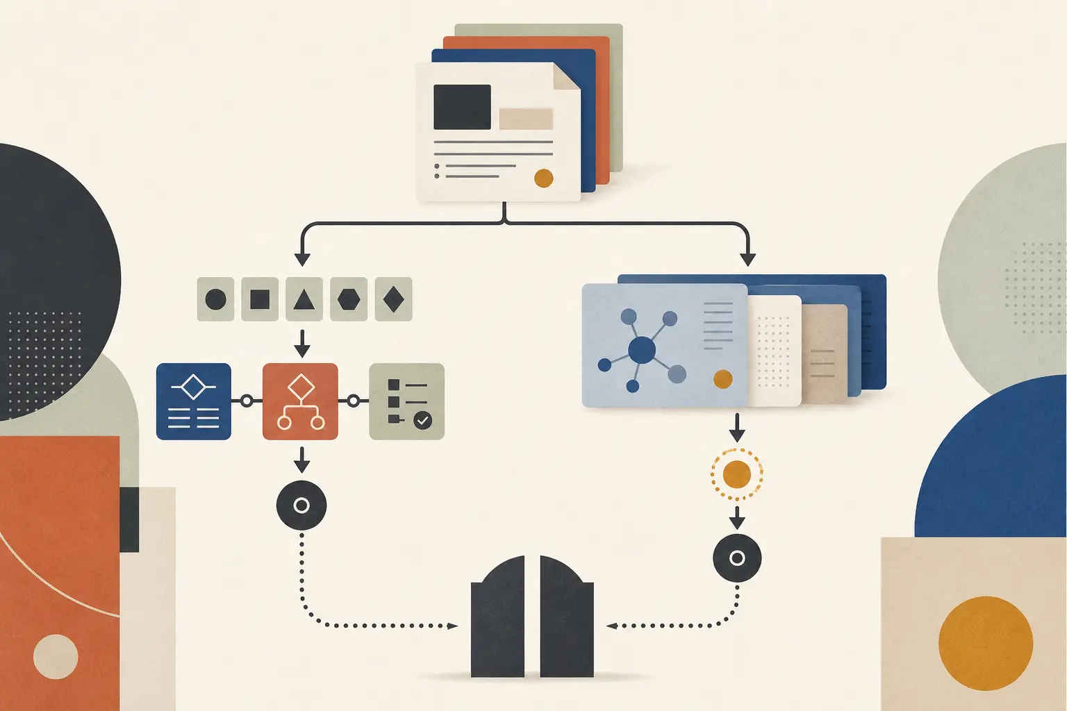 Illustration of a versioned pricing policy feeding two parallel replay paths, rules-only and AI evidence packet