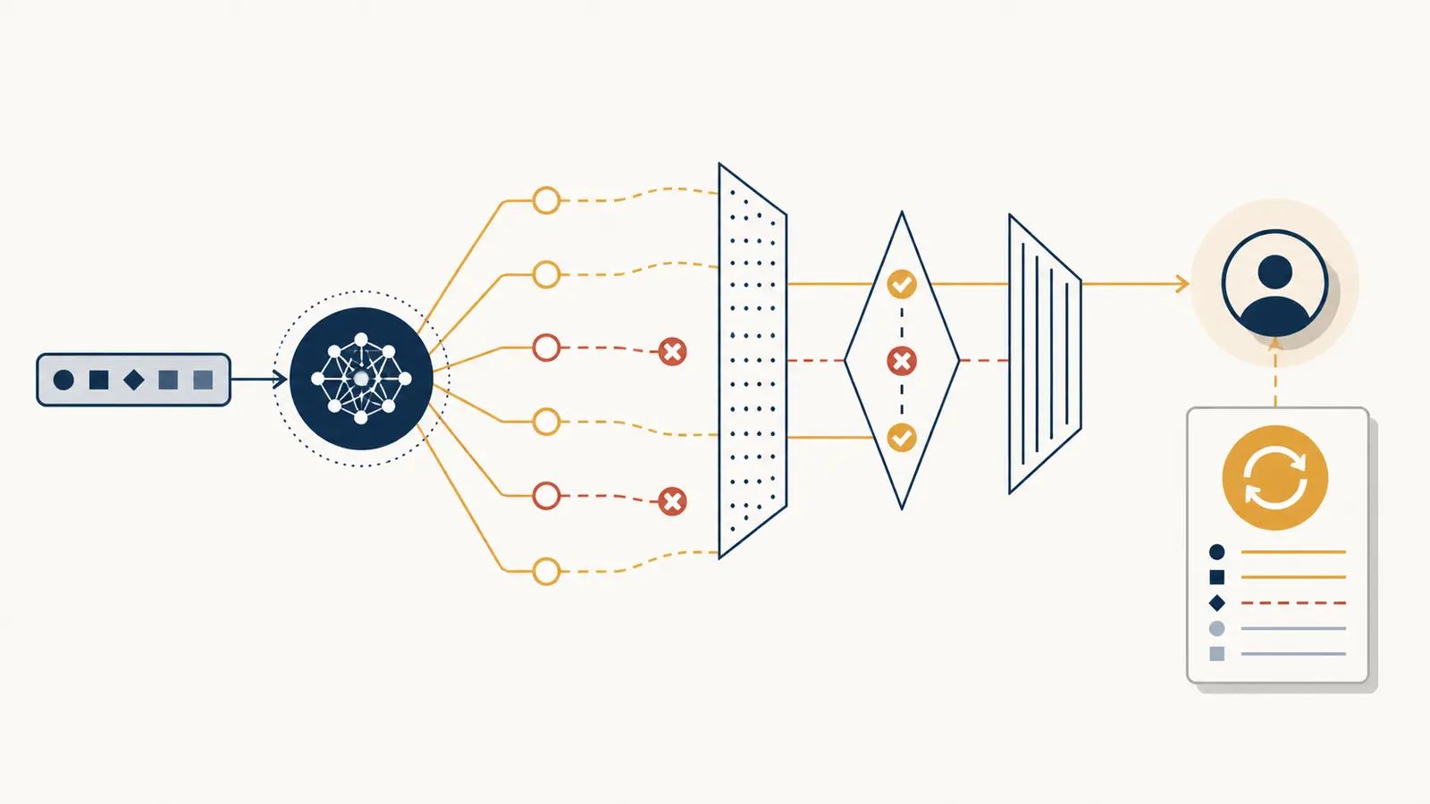Illustration of an AI data-quality investigation moving from a plausible model diagnosis to a profile-backed owner decision