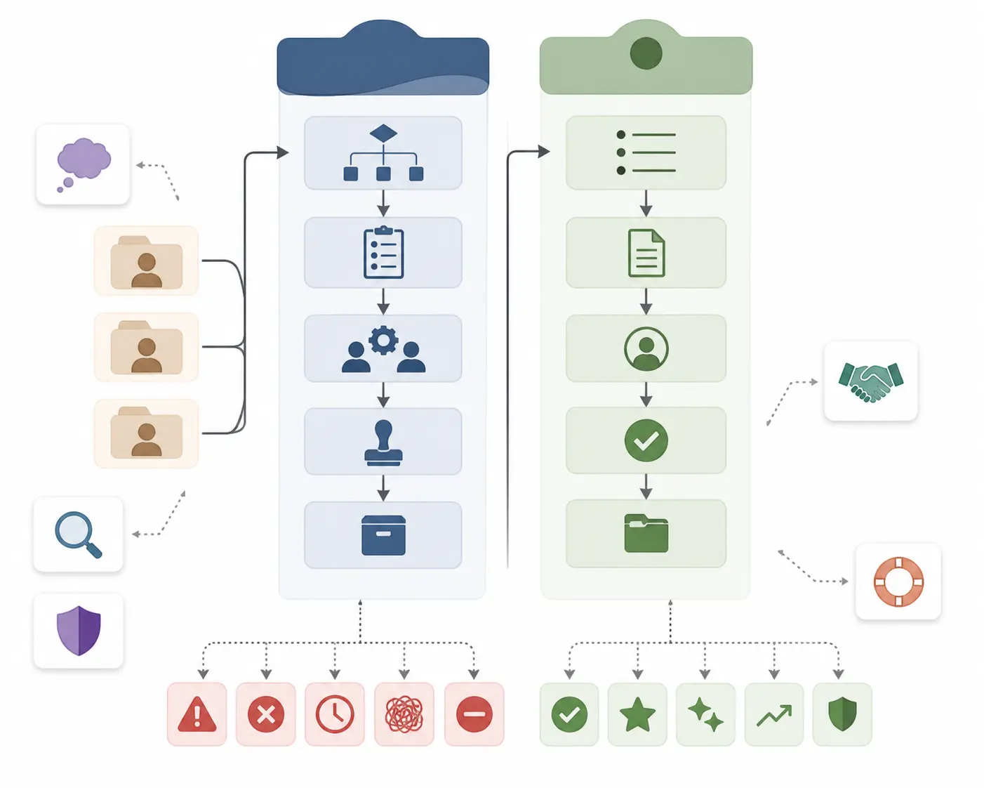 Illustration of a paired workflow replay with an inherited SOP and a compact handover record