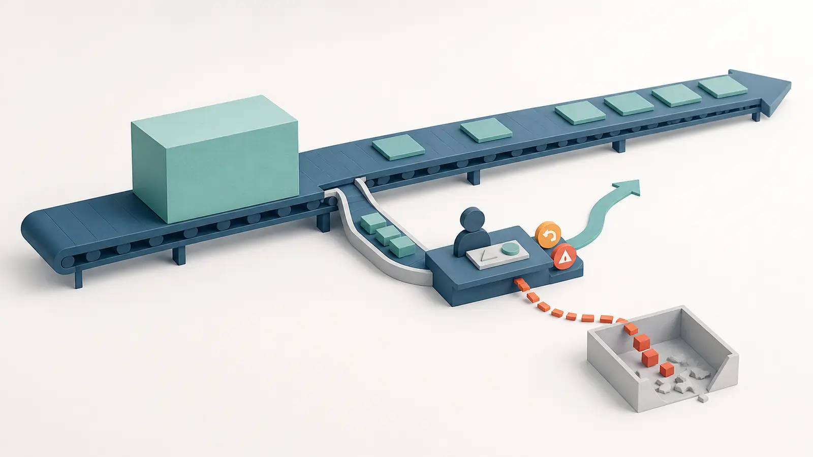 Illustration of an AI opportunity losing gross savings through a human exception path