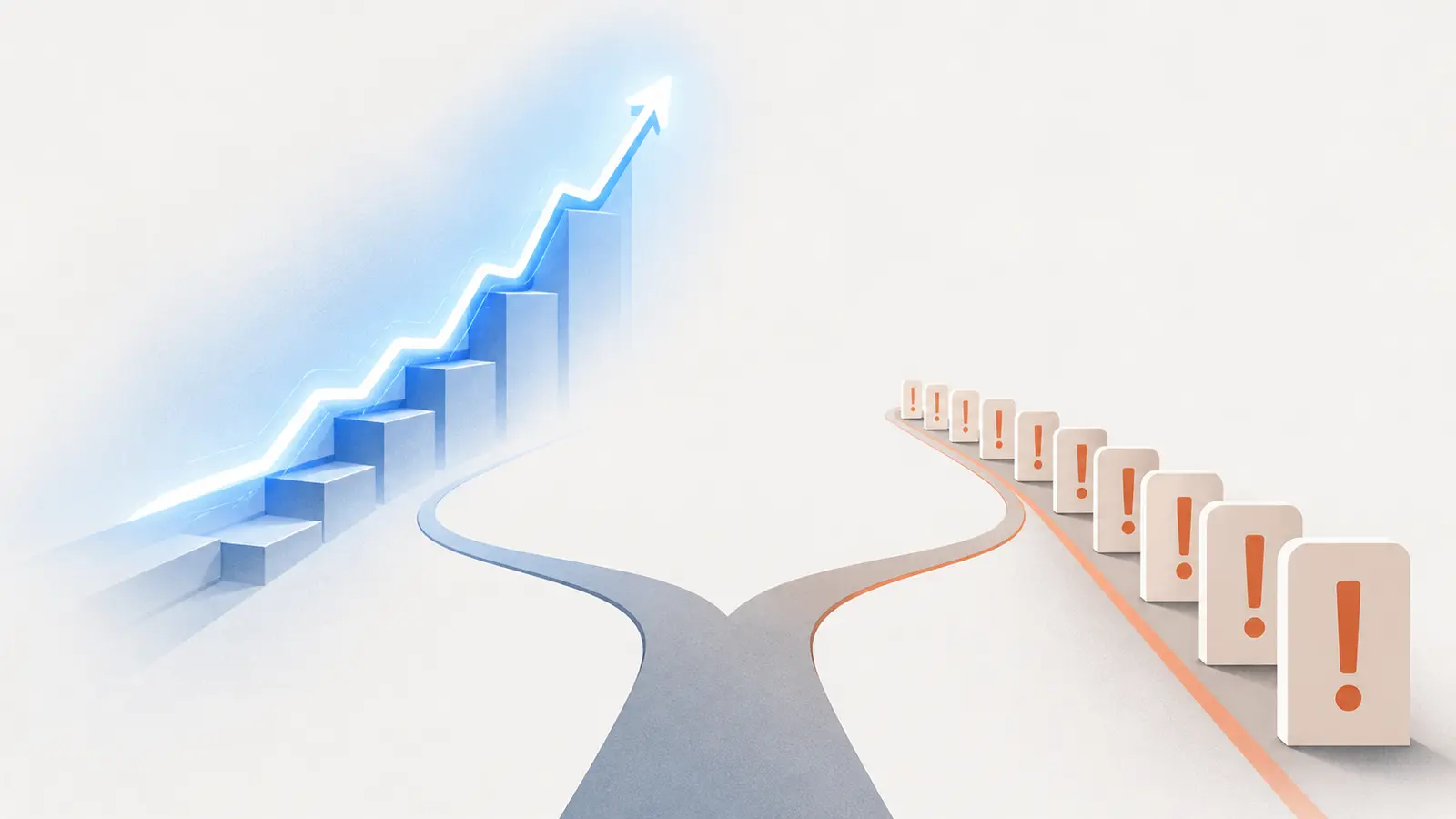 Illustration of a benchmark score rising while a correction queue grows