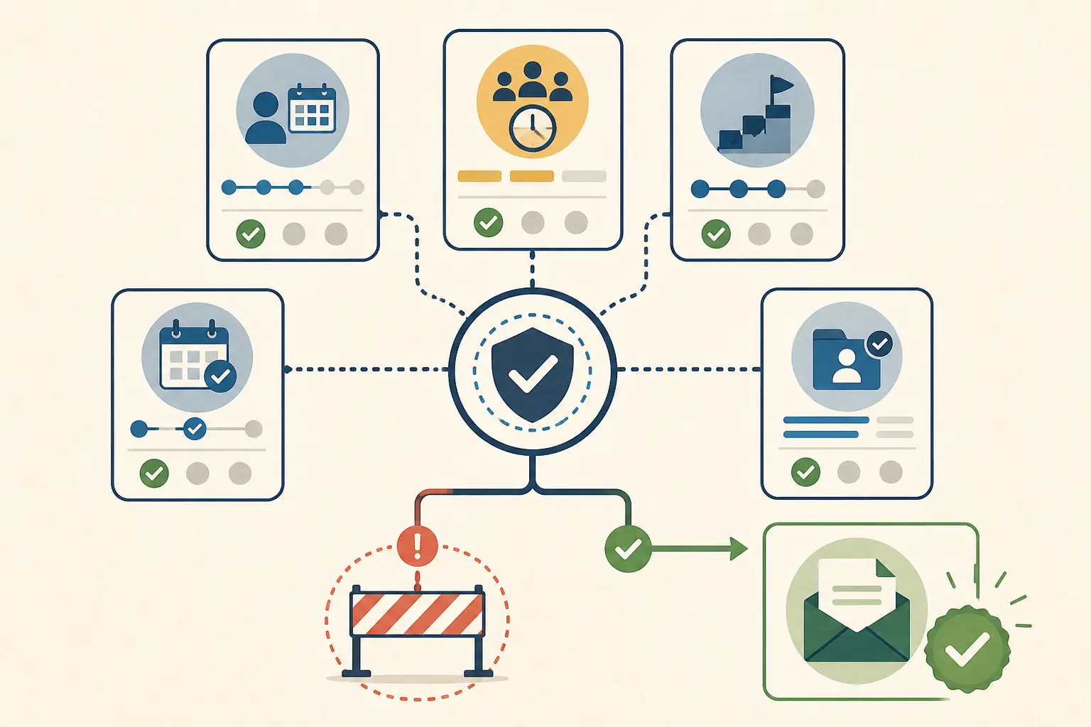 Illustration of the five recruiting coordination states that must agree before an interview is done