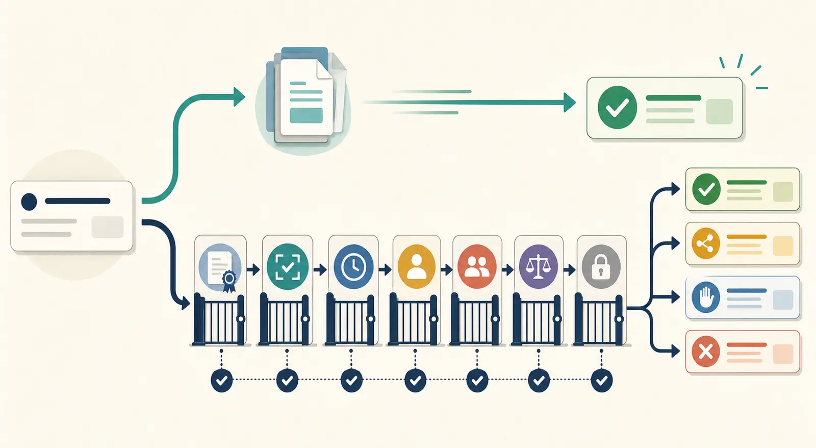 Illustration of a context contract moving a release-note workflow from demo evidence to a go or hold decision