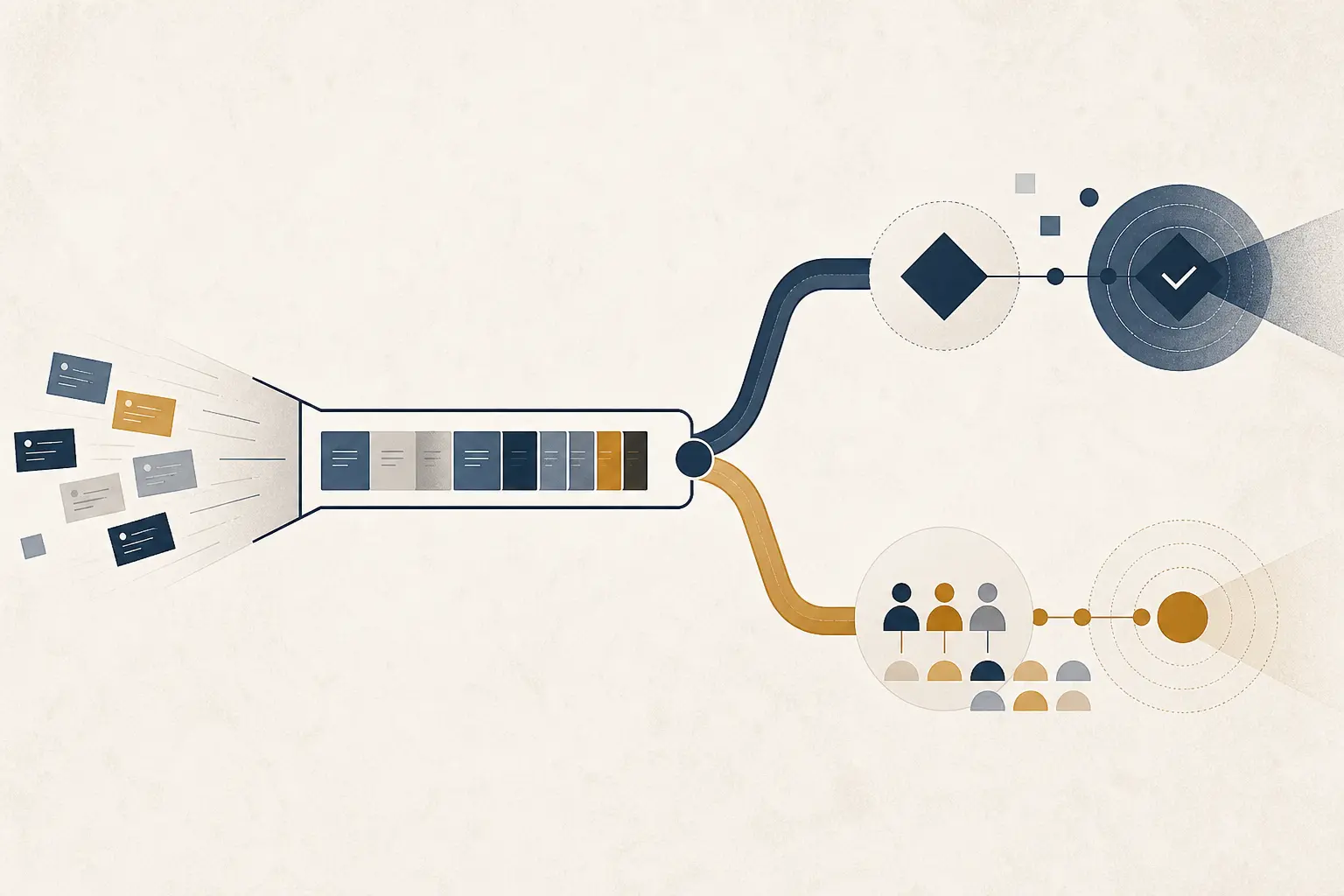 Illustration of a pricing exception queue separating model decisions from reviewer capacity