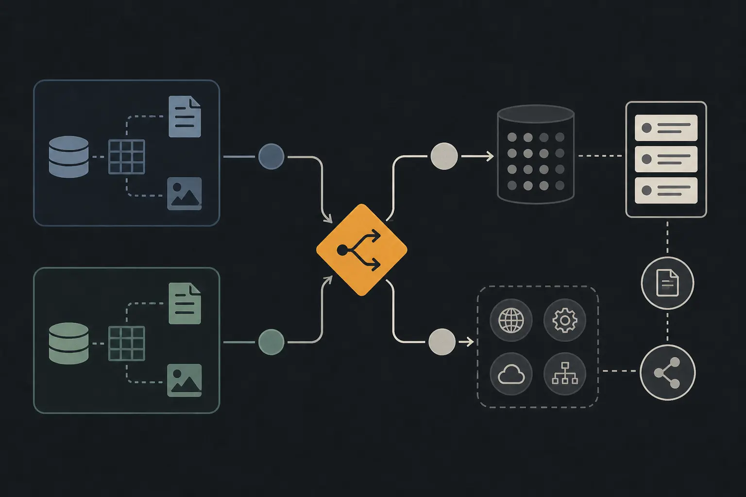 Illustration of an AI architecture splitting when its source of truth changes