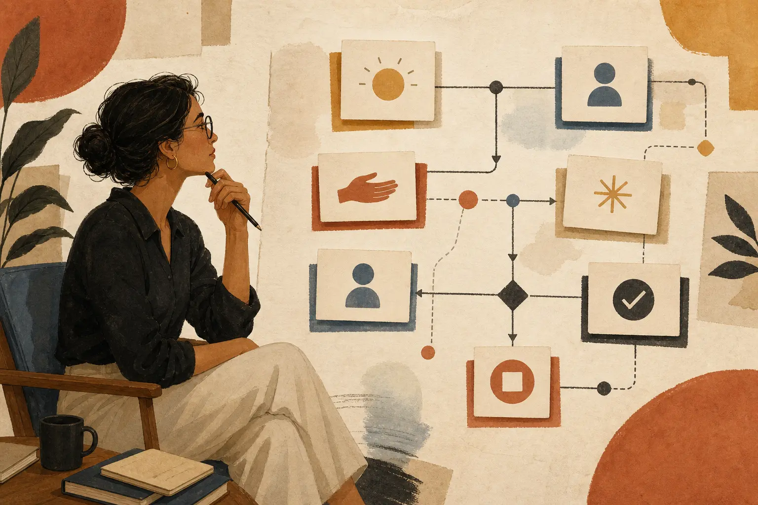 Illustration of a professional auditing hidden workflow assumptions before choosing an AI technique