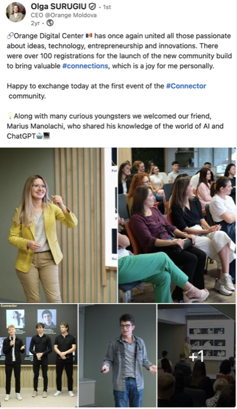 LinkedIn post by Olga Surugiu, CEO of Orange Moldova
