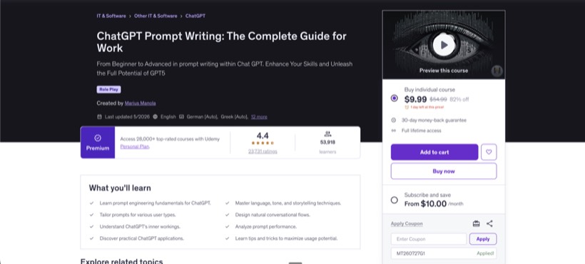 ChatGPT prompt writing course with over 50,000 students